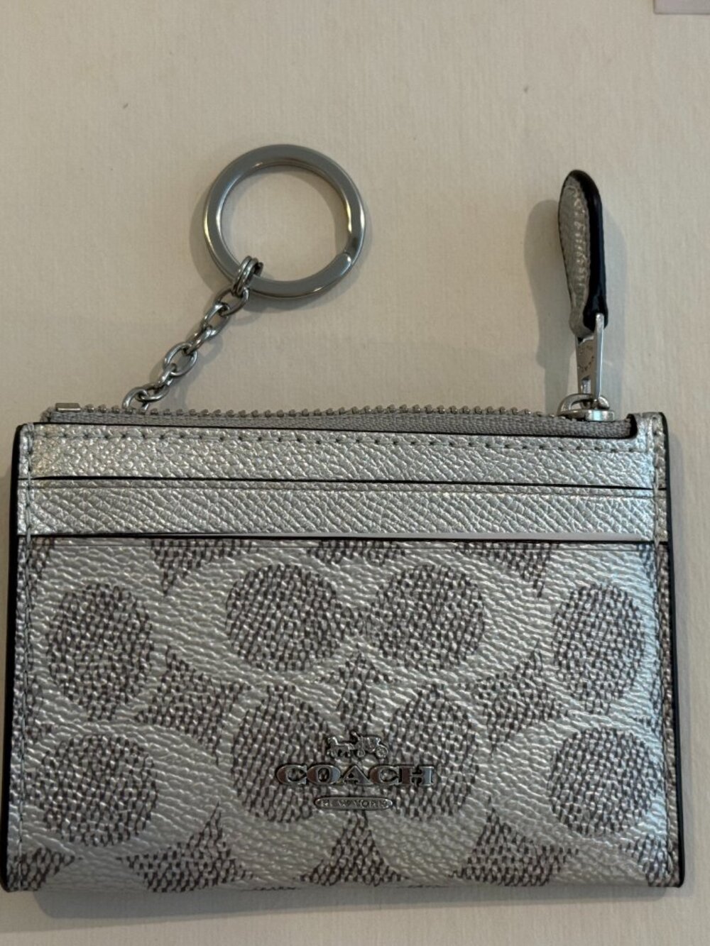 Coach Min/Skinny ID Case Card Holder Signature Canvas key chain/ Wallet Silver - Picture 5 of 14